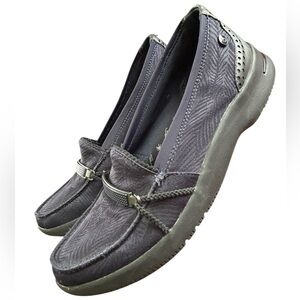 BZEES Lightweight Navy Blue Leaf Print Loafer Flats, Women’s Size 8.5